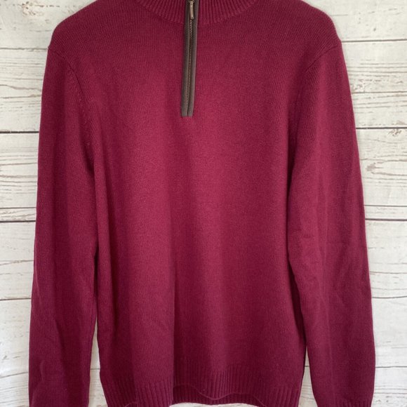 J. McLaughlin L Tate Cashmere Sweater Burgundy 1/4 Zip Knit Men Holiday $495 - Picture 1 of 9